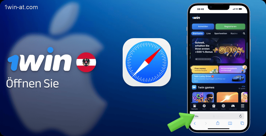Öffnen Sie die 1win-Website in Safari auf Ihrem iOS-Gerät