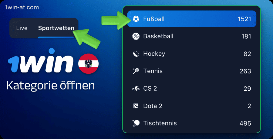 Wählen Sie Ihre bevorzugte Sportart auf 1win in Österreich