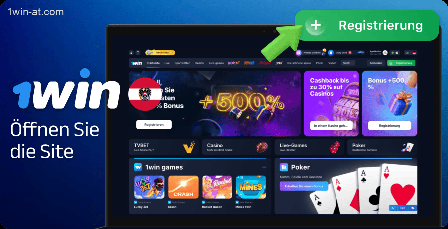 Öffnen Sie die offizielle Website von 1win in Österreich