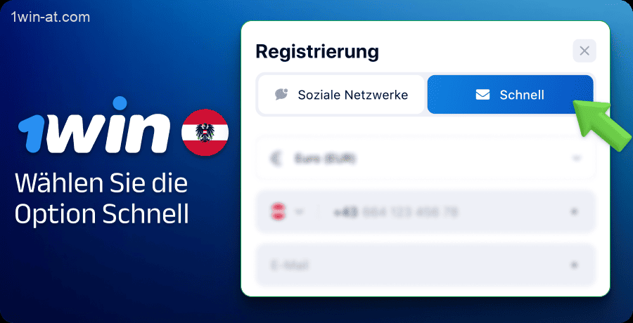 Wählen Sie eine schnelle Registrierungsmethode auf der 1win-Website