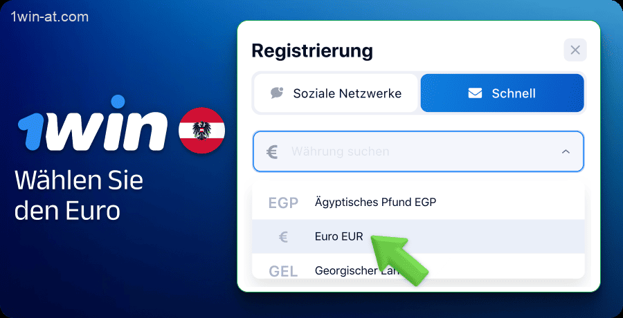 Wählen Sie die Währung auf der 1win-Website