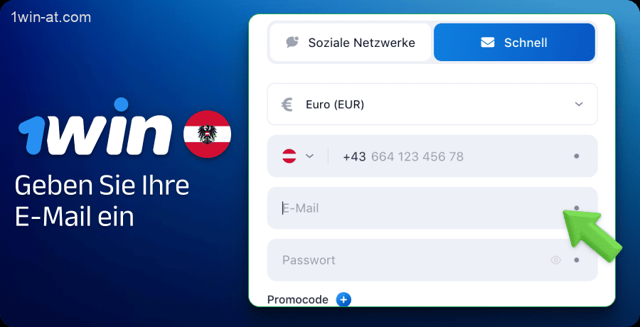Geben Sie Ihre E-Mail-Adresse bei der Registrierung bei 1win ein