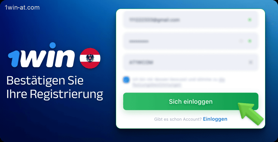 Überprüfen Sie Ihre Angaben und bestätigen Sie Ihre Registrierung bei 1win