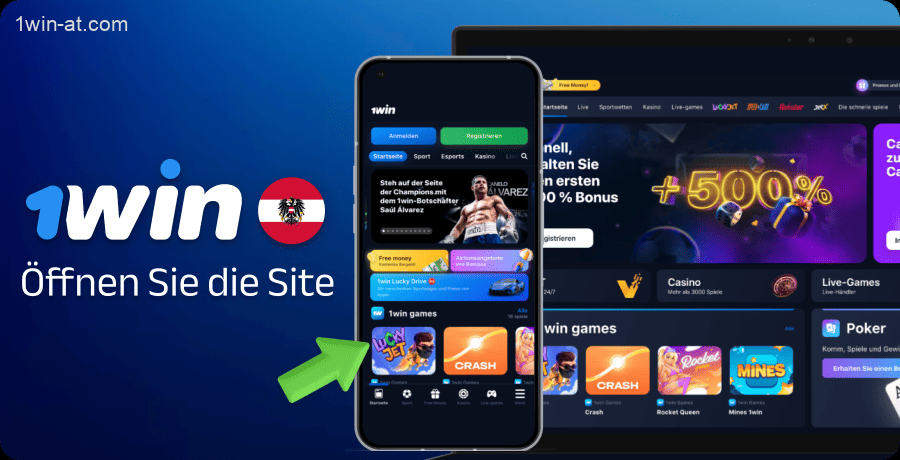 Öffnen Sie die 1win-Website oder die mobile App
