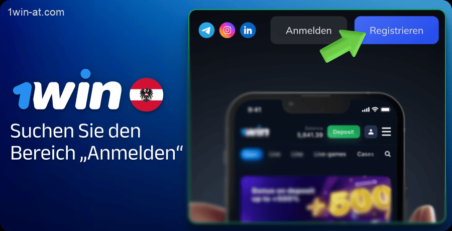 Klicken Sie auf den blauen Bereich "Registrierung" auf der 1win Partners Website
