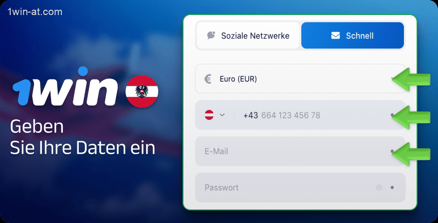 Geben Sie die erforderlichen Daten ein, um sich bei 1win zu registrieren