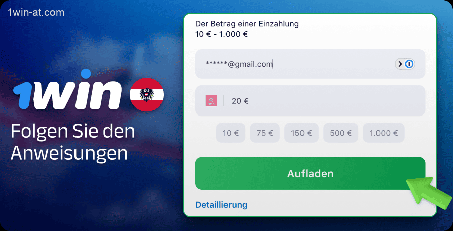 Bestätigen Sie die Auffüllung Ihres Kontos bei 1win
