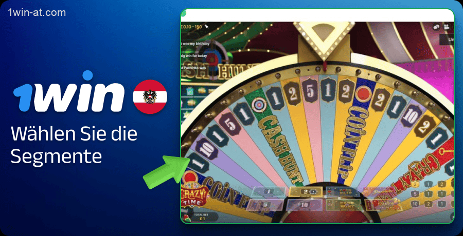 Wählen Sie ein oder mehrere Segmente im Crazy Time-Spiel auf 1win