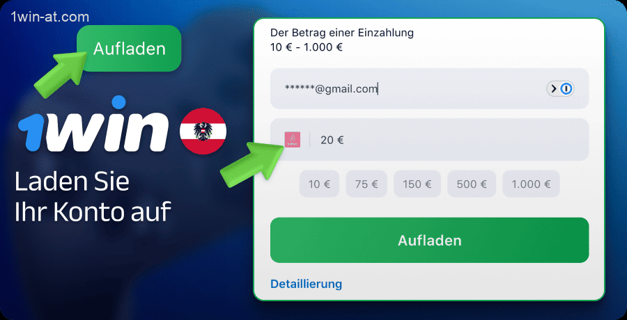 Laden Sie Ihr Konto bei 1win auf