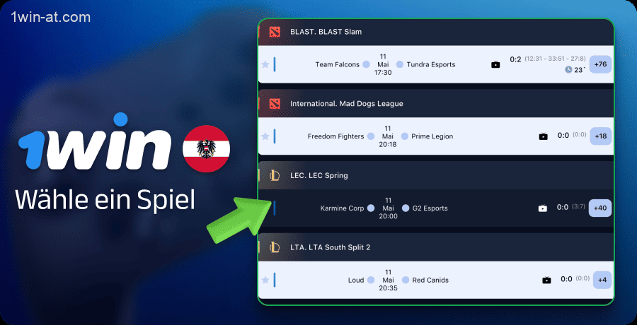 Wählen Sie bei 1win in Österreich ein Cybersport-Spiel zum Wetten aus
