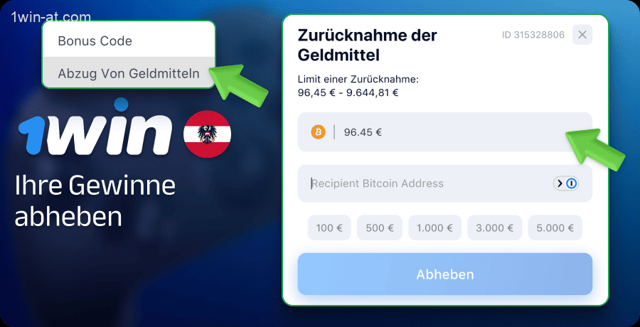 Gewinne nach Wetten bei 1win in Österreich abheben