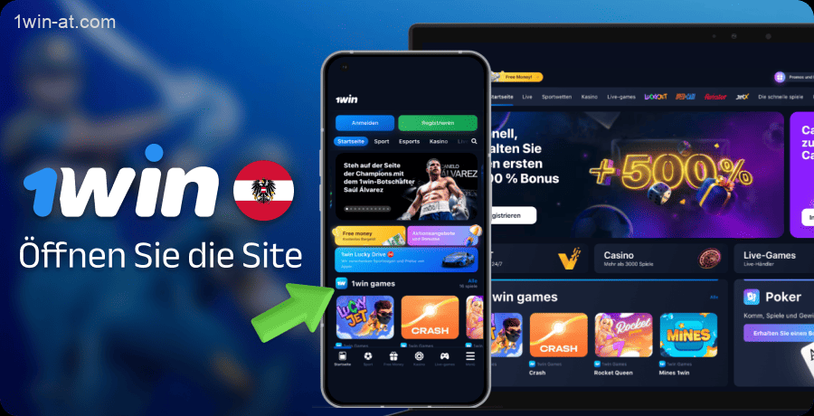 Öffnen Sie die 1win-Website oder die mobile App
