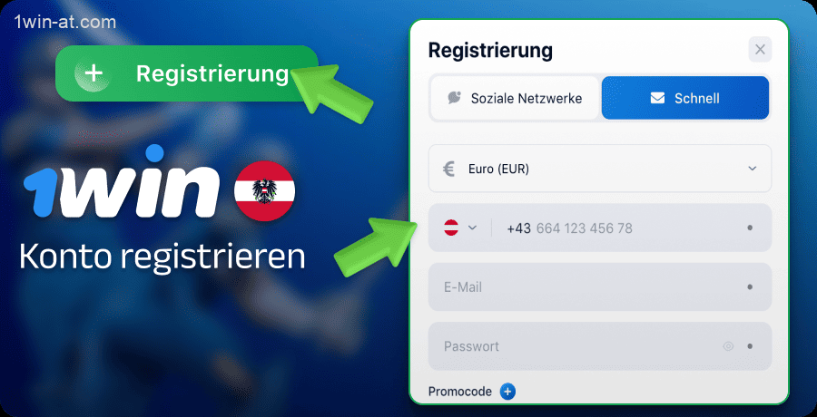Wählen Sie eine schnelle Registrierungsmethode auf der 1win-Website