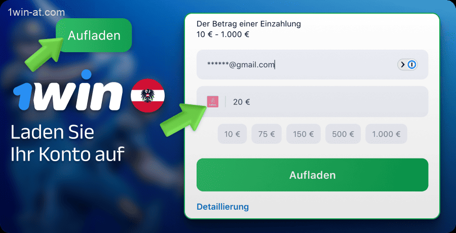 Laden Sie Ihr Konto bei 1win auf
