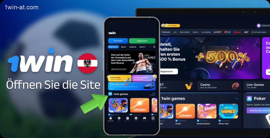 Öffnen Sie die 1win-Website oder die mobile App