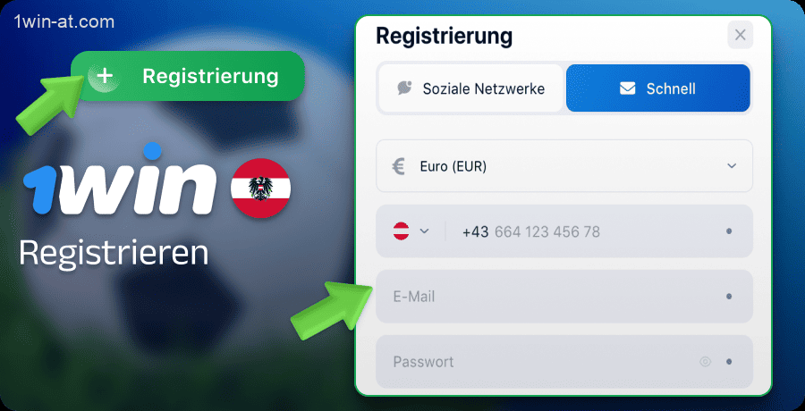 Wählen Sie eine schnelle Registrierungsmethode auf der 1win-Website