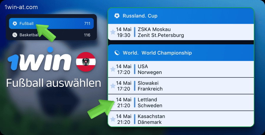 Finden Sie Fußballspiele auf 1win in Österreich