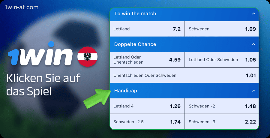 Erkunden Sie die Sportmärkte eines Fußballspiels bei 1win in Österreich