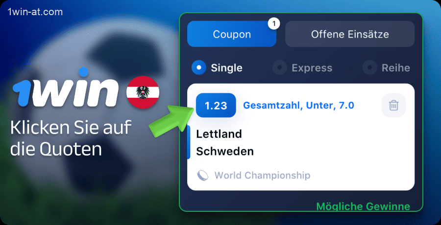 Spielquoten zum 1win-Wettschein hinzufügen