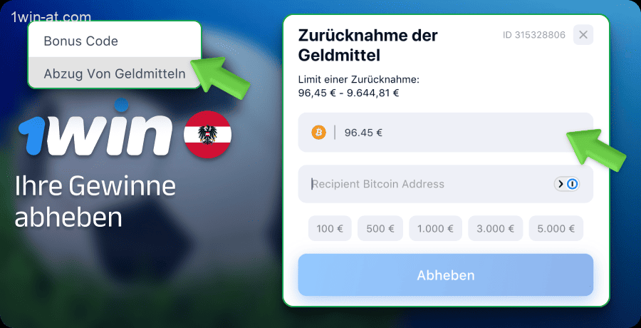 Gewinne nach Wetten bei 1win in Österreich abheben