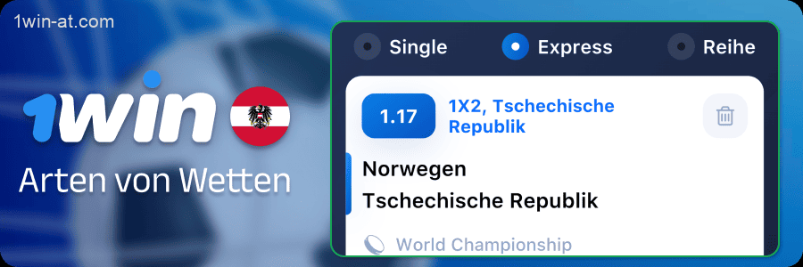Arten von Fußballwetten für Spieler bei 1win in Österreich