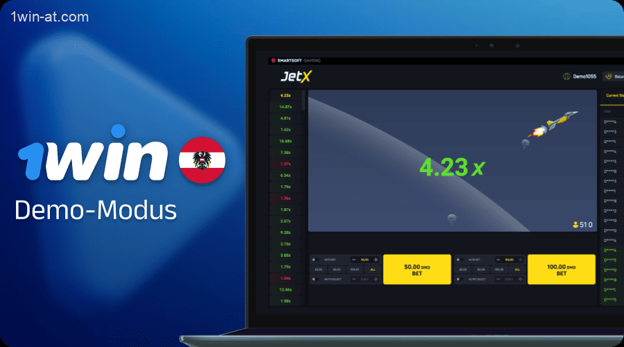JetX Demomodus auf 1win für Spieler aus Österreich