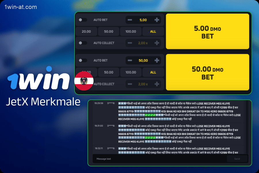 Mekhanika igry JetX na 1win v Avstrii JetX obladayet unikal'nymi elementami, kotoryye otlichayut yego ot traditsionnykh igr kazino. V igre prostaya mekhanika sochetayetsya so strategicheskimi resheniyami. V chislo osobennostey vkhodyat: Dvoynaya stavka. Igroki mogut delat' dve stavki odnovremenno v odnom igrovom raunde. Vy mozhete ustanovit' raznyye bally vyplat dlya kazhdoy stavki. Dvoynyye stavki pozvolyayut igrokam luchshe sbalansirovat' risk i voznagrazhdeniye; Onlayn-chat. Eta funktsiya predostavlyayet igrokam vozmozhnost' obshchat'sya vo vremya igry. Yego mozhno otkryt', nazhav knopku chata v pravom verkhnem uglu igrovogo interfeysa. Igroki mogut delit'sya svoimi reaktsiyami i zadavat' voprosy v lyuboye vremya. Eta funktsiya pomogayet igrokam obshchat'sya i uchit'sya drug u druga; Show more 738 / 5,000 JetX Spielmechanik auf 1win in Österreich