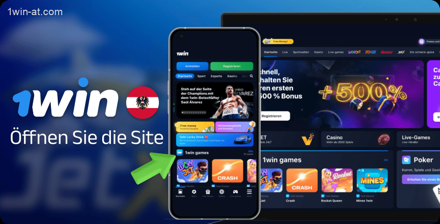 Öffnen Sie die 1win-Website oder die mobile App