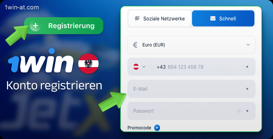 Wählen Sie eine schnelle Registrierungsmethode auf der 1win-Website