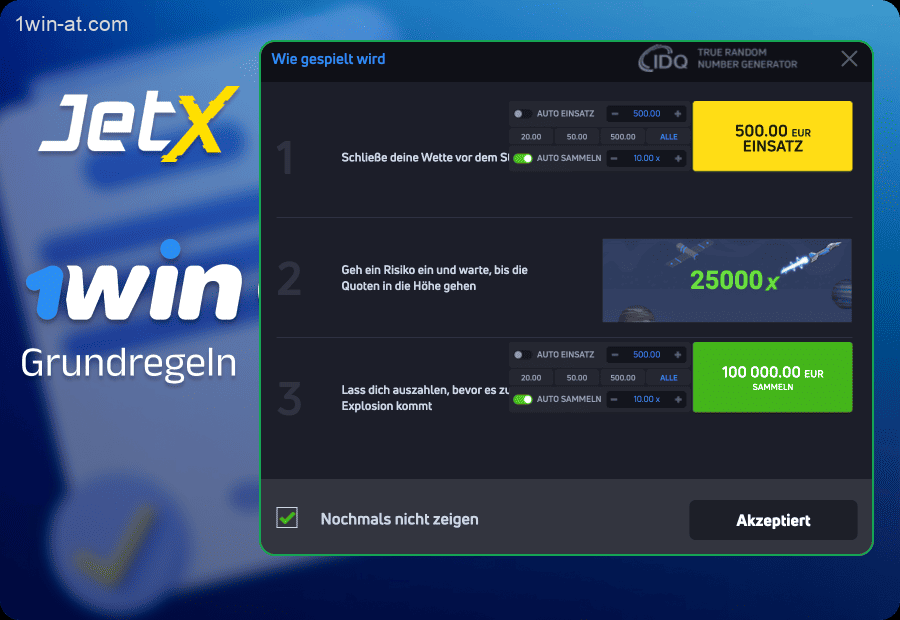 JetX Spielregeln auf 1win für österreichische Spieler