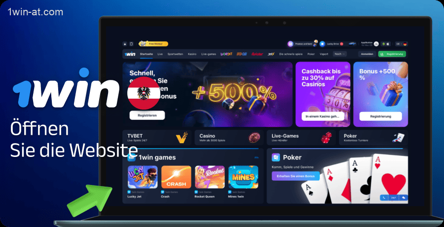 Öffnen Sie die 1win-Website oder die mobile App