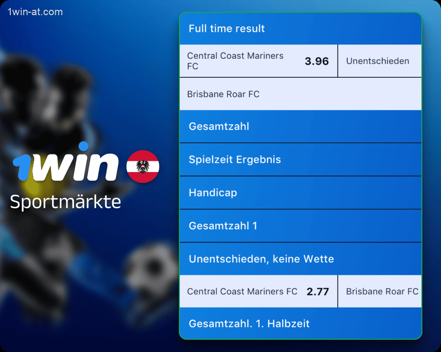 1win Live-Wettmärkte für Spieler aus Österreich