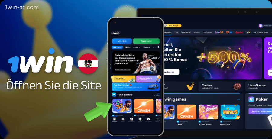 Öffnen Sie die 1win-Website oder die mobile App