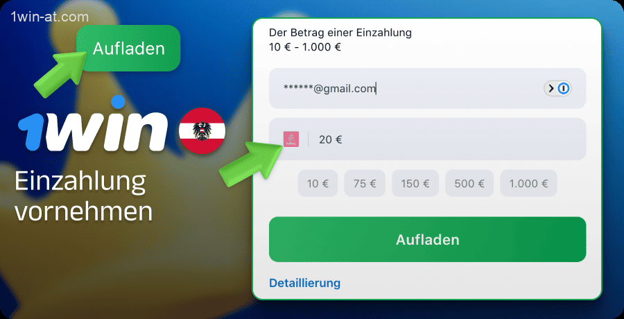Laden Sie Ihr Konto bei 1win auf