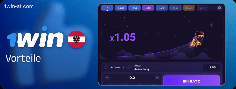 Vorteile des Lucky Jet-Spiels auf 1win für österreichische Spieler