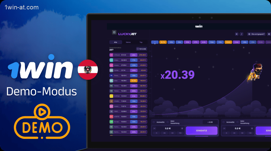 Lucky Jet Demomodus für 1win Spieler aus Österreich