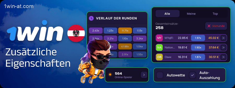 Zusätzliche Funktionen im Lucky Jet-Spiel auf 1win