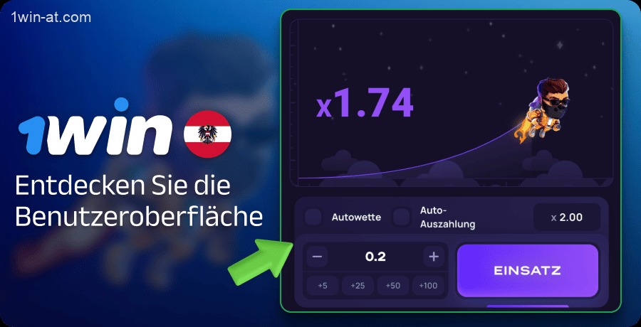 Entdecken Sie alle Elemente der Lucky Jet-Spieloberfläche auf 1win
