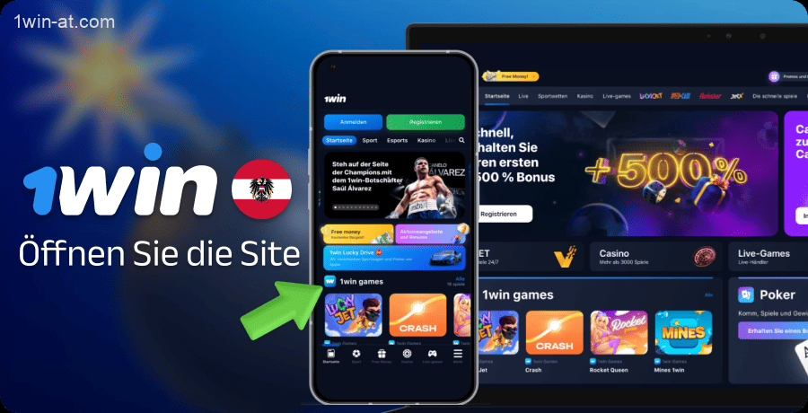 Öffnen Sie die 1win-Website oder die mobile App