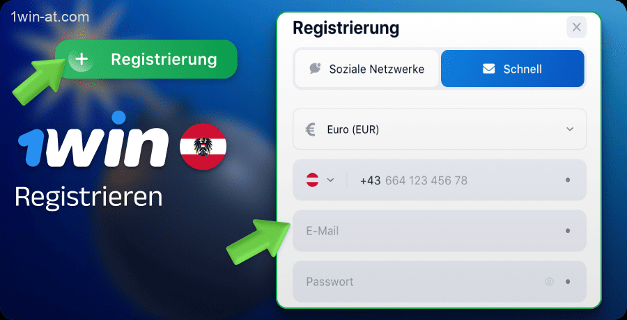 Wählen Sie eine schnelle Registrierungsmethode auf der 1win-Website