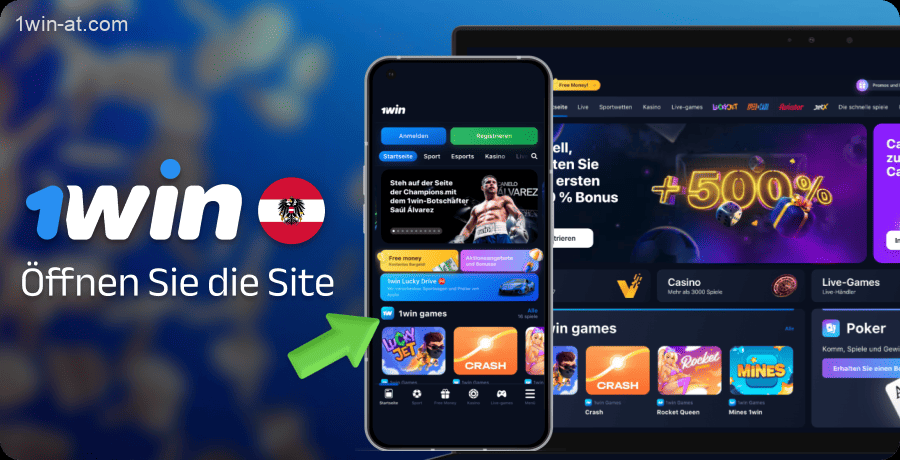 Öffnen Sie die 1win-Website oder die mobile App