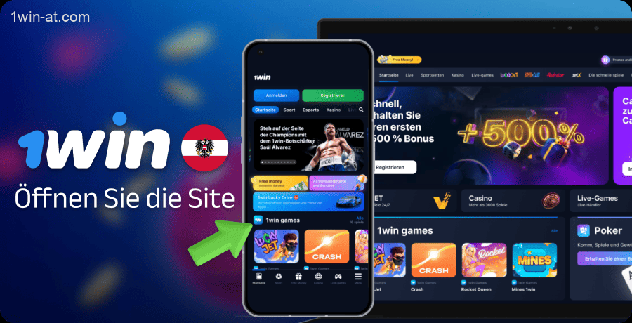 Öffnen Sie die 1win-Website oder die mobile App