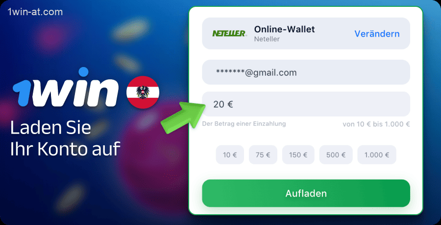 Laden Sie Ihr Konto bei 1win auf