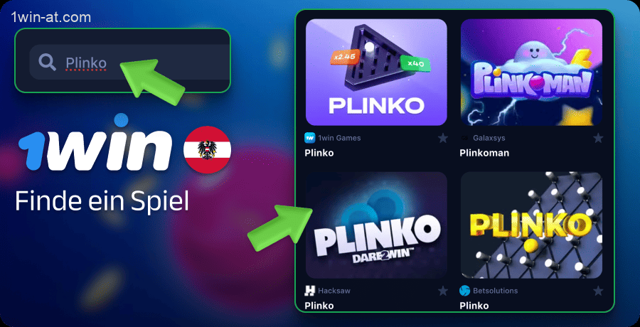 Finden Sie das Plinko-Spiel in der Spieleliste auf 1win