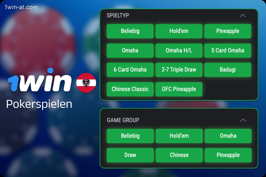 Pokerarten bei 1win in Österreich