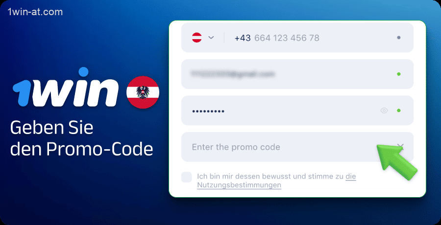 Geben Sie den Promo-Code bei der Registrierung auf 1win in Österreich ein
