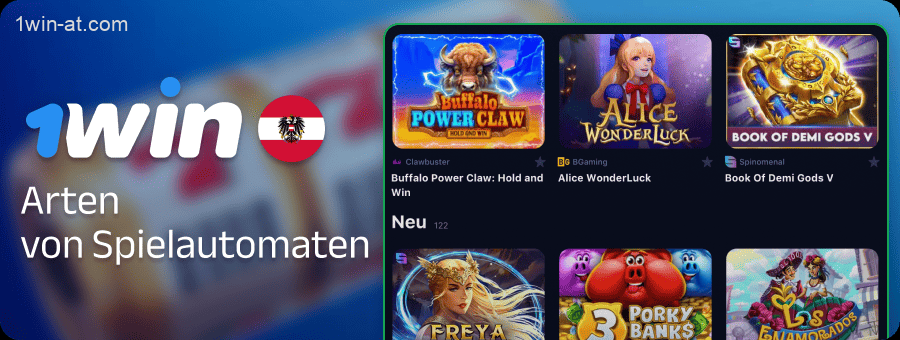 Arten von Spielautomaten auf 1win in Österreich